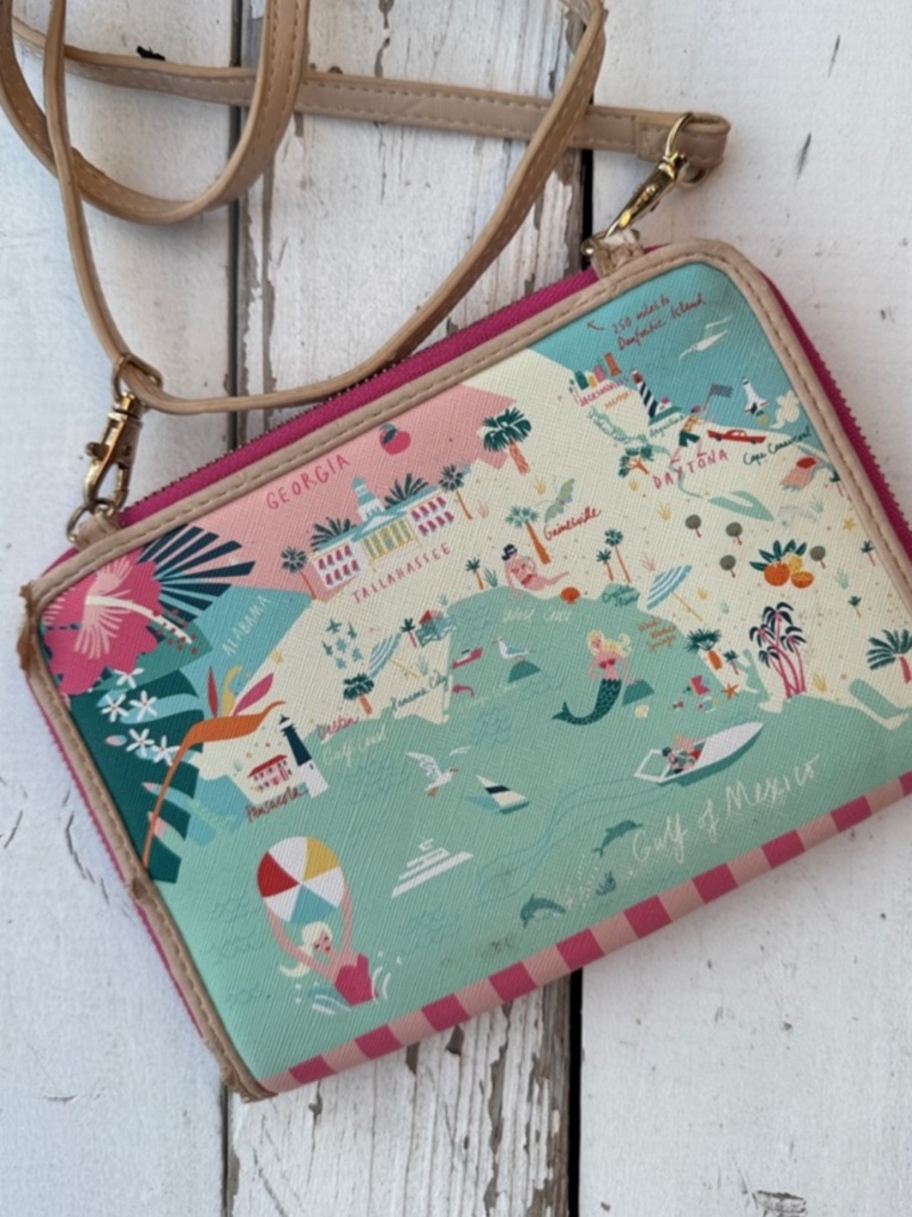 Spartina 449 Florida Maps Collection Crossbody Bag with Florida Notebook - Picture 4 of 12